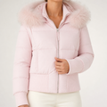 Elodie | Womens Fur Collar Hooded Padded Puffer Jacket, Pink