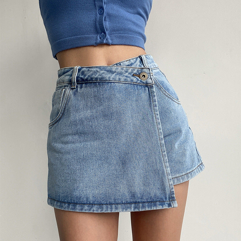 Elodie | Womens High Waisted Denim Skort Skirt Shorts - 2