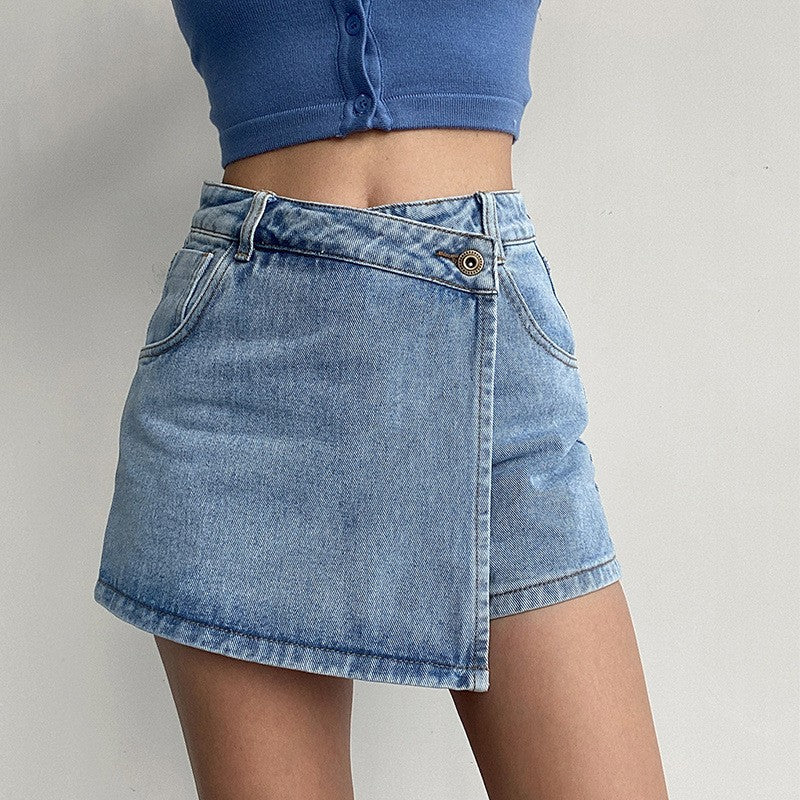 Elodie | Womens High Waisted Denim Skort Skirt Shorts - 5