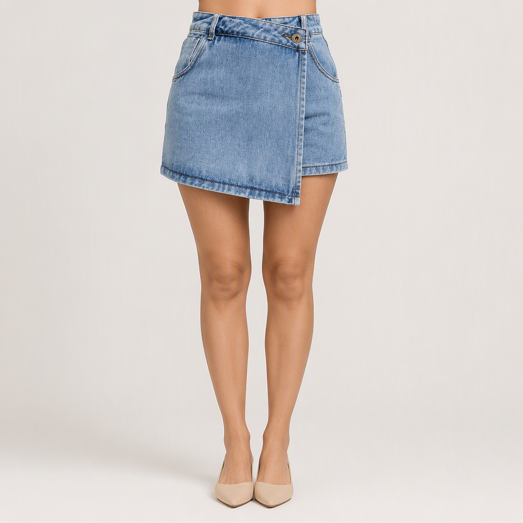 Elodie | Womens High Waisted Denim Skort Skirt Shorts, Light Blue