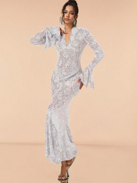 Eloise | Womens White Lace Maxi Wedding Guest Prom Evening Cocktail Formal Dresses - 4