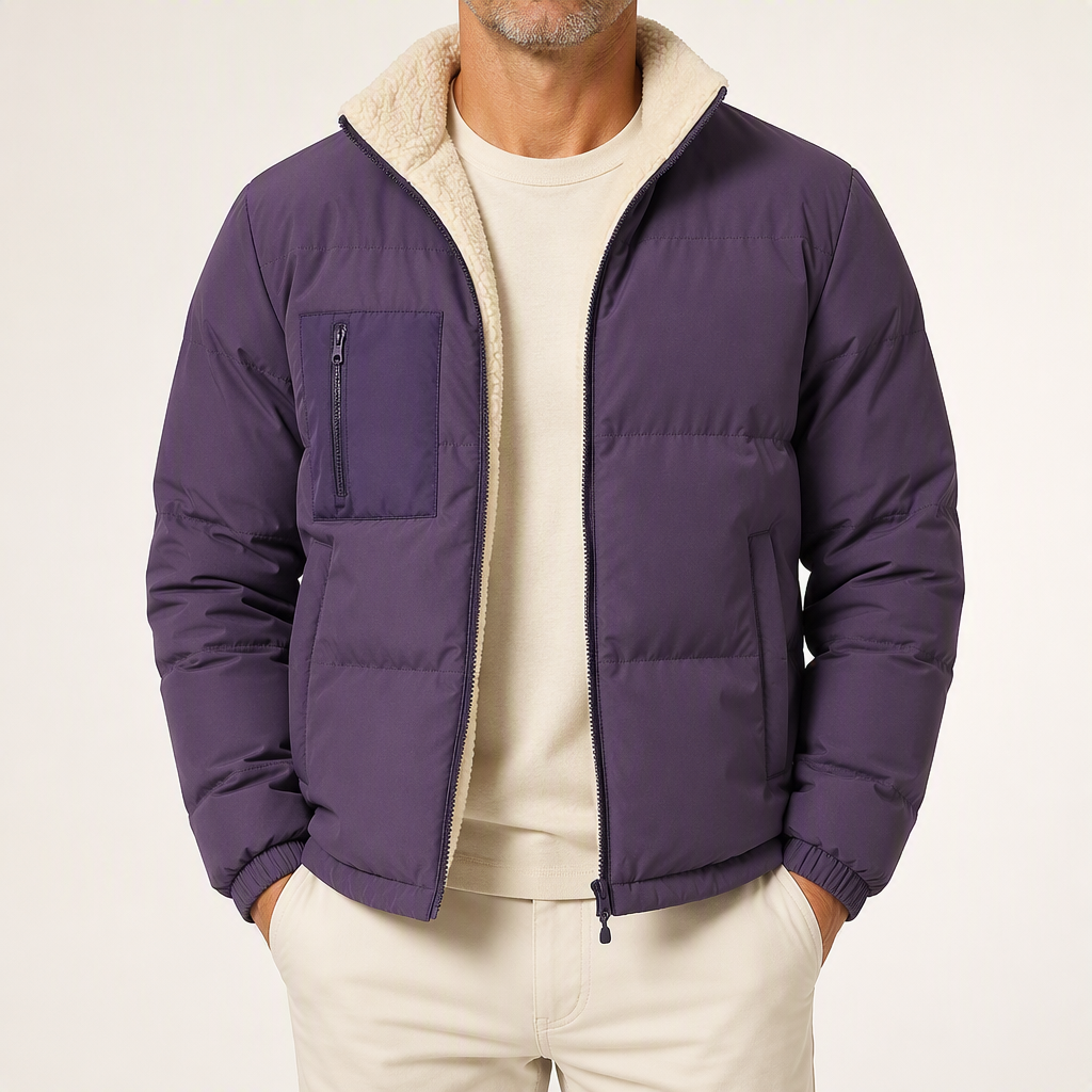 Elowen | Mens Fleece Lamb Wool Warm Thick Stand Collar Winter Top, Plum