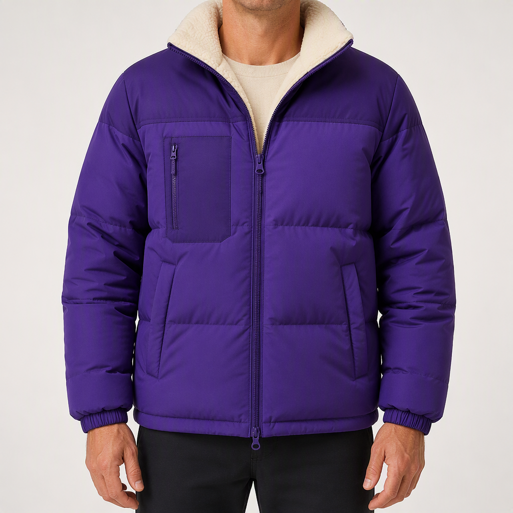 Elowen | Mens Fleece Lamb Wool Warm Thick Stand Collar Winter Top, Purple