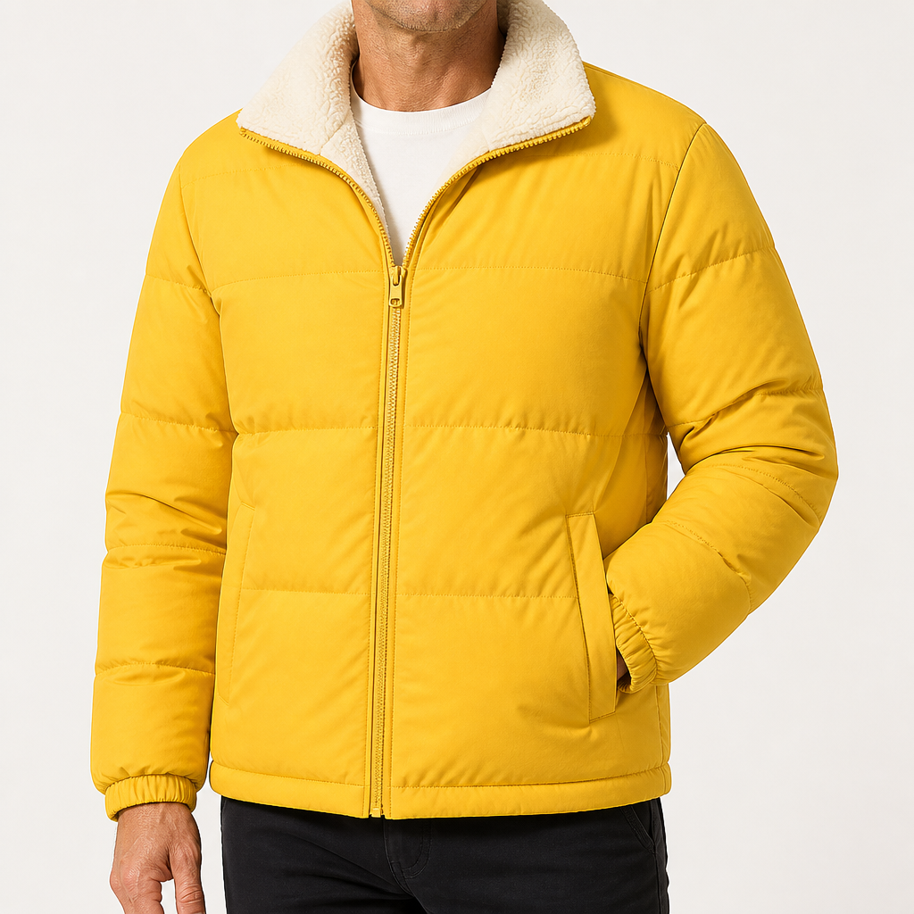 Elowen | Mens Fleece Lamb Wool Warm Thick Stand Collar Winter Top, Yellow