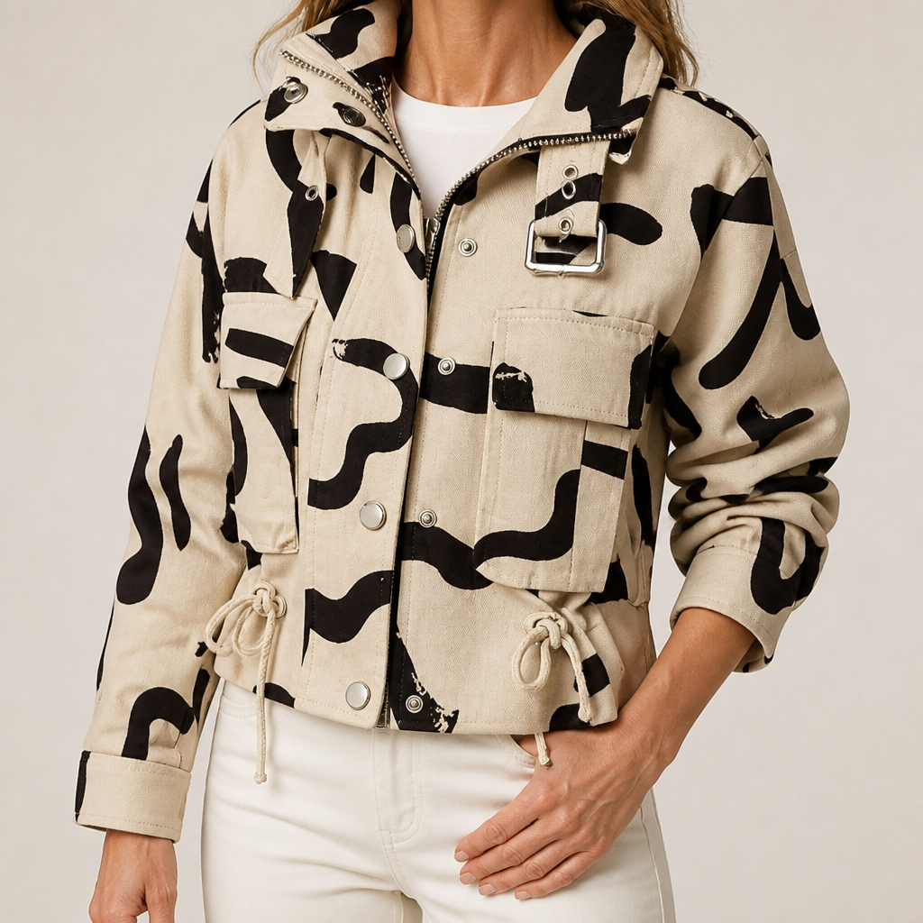 Elowen | Womens Winter Drawstring Short Casual Workwear Jacket, Khaki