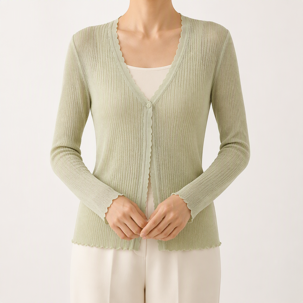 Elowen | Womens Lightweight Knit Sleeveless Summer Ice Silk Cardigan, Green