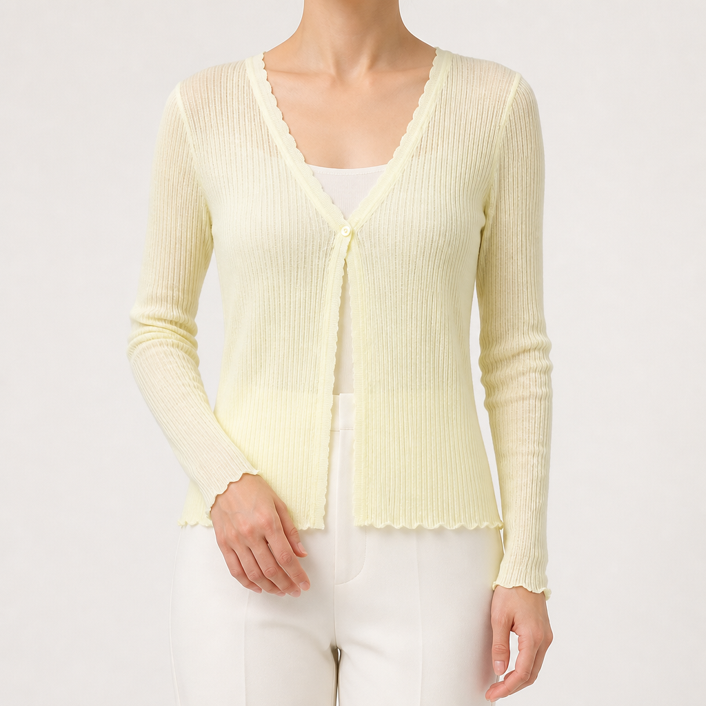 Elowen | Womens Lightweight Knit Sleeveless Summer Ice Silk Cardigan, Yellow