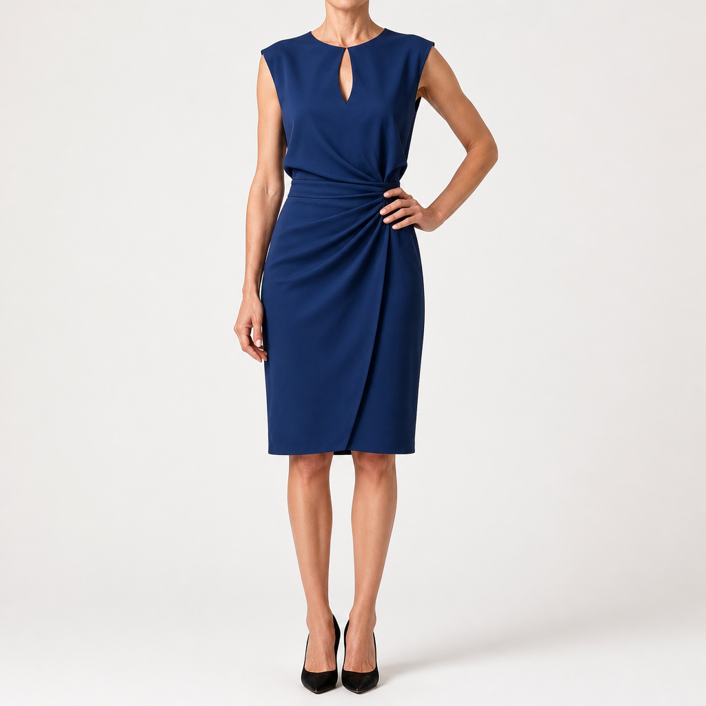 Elowen | Womens Sleeveless Cut Out Knot Midi Classy Wedding Guest Dresses, Dark Blue
