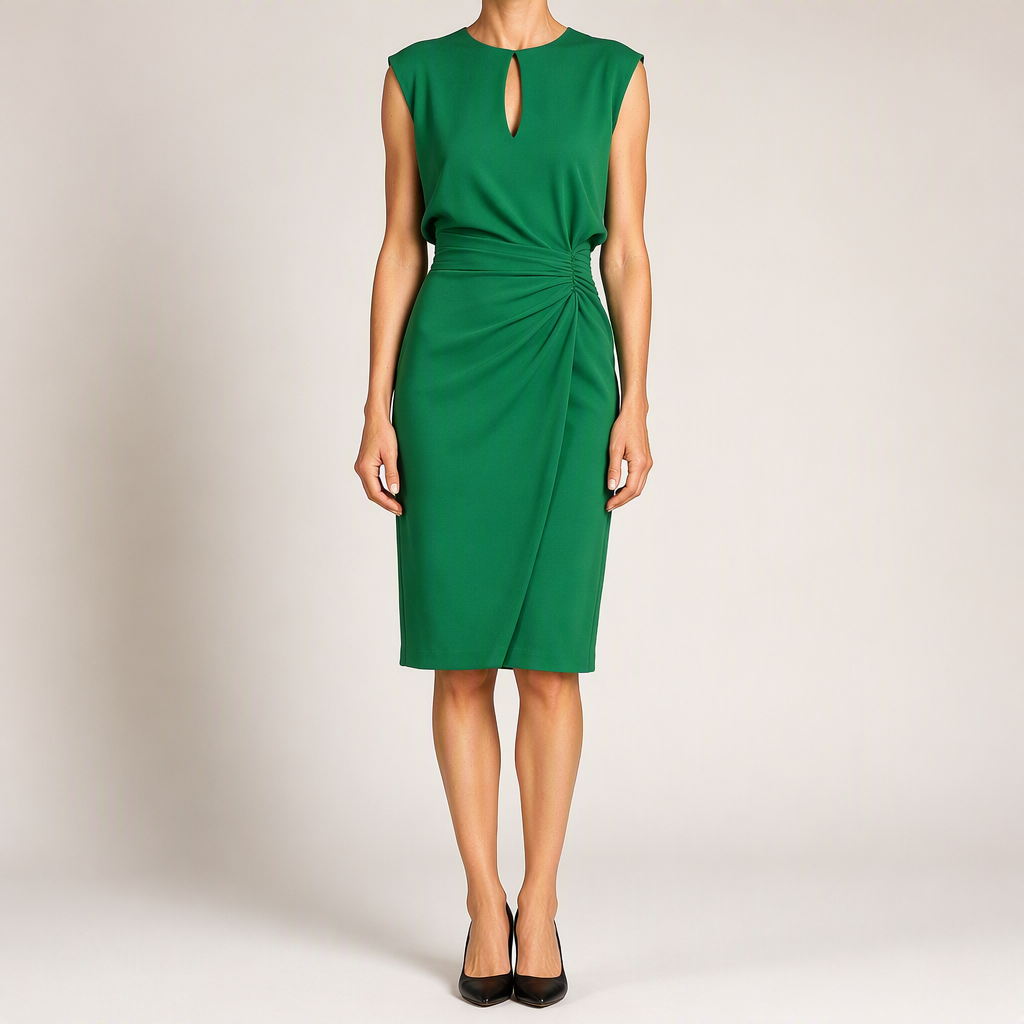 Elowen | Womens Sleeveless Cut Out Knot Midi Classy Wedding Guest Dresses, Green