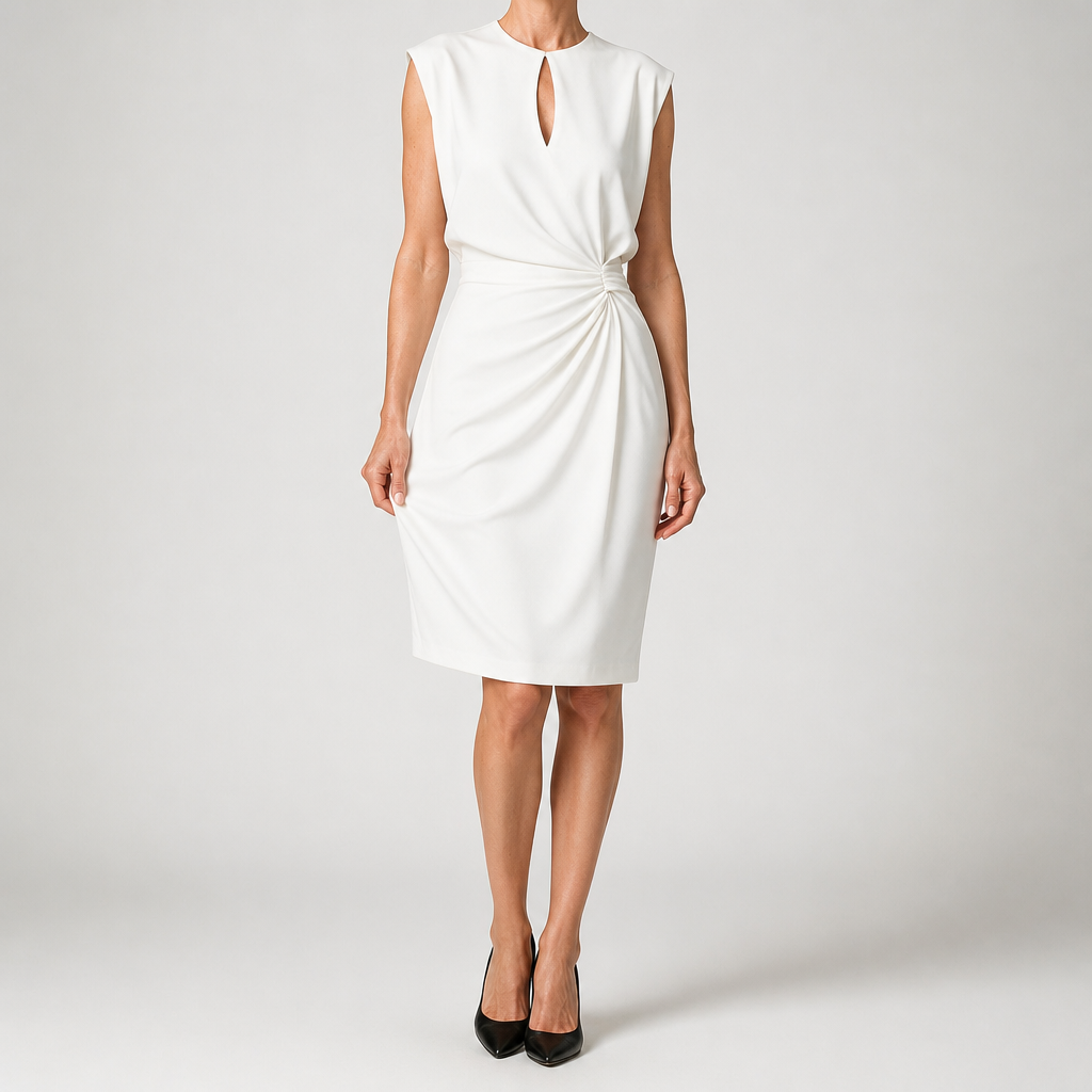 Elowen | Womens Sleeveless Cut Out Knot Midi Classy Wedding Guest Dresses, White