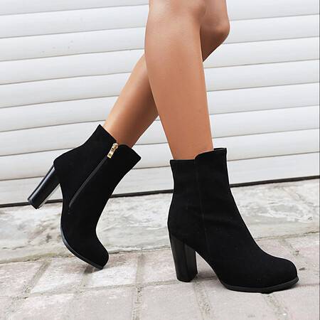 Elspeth | Womens Round Toe Chunky Heel Winter Ankle Boots - 2