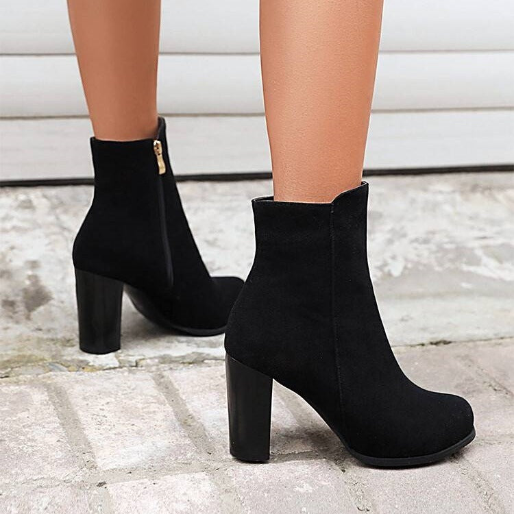 Elspeth | Womens Round Toe Chunky Heel Winter Ankle Boots - 3