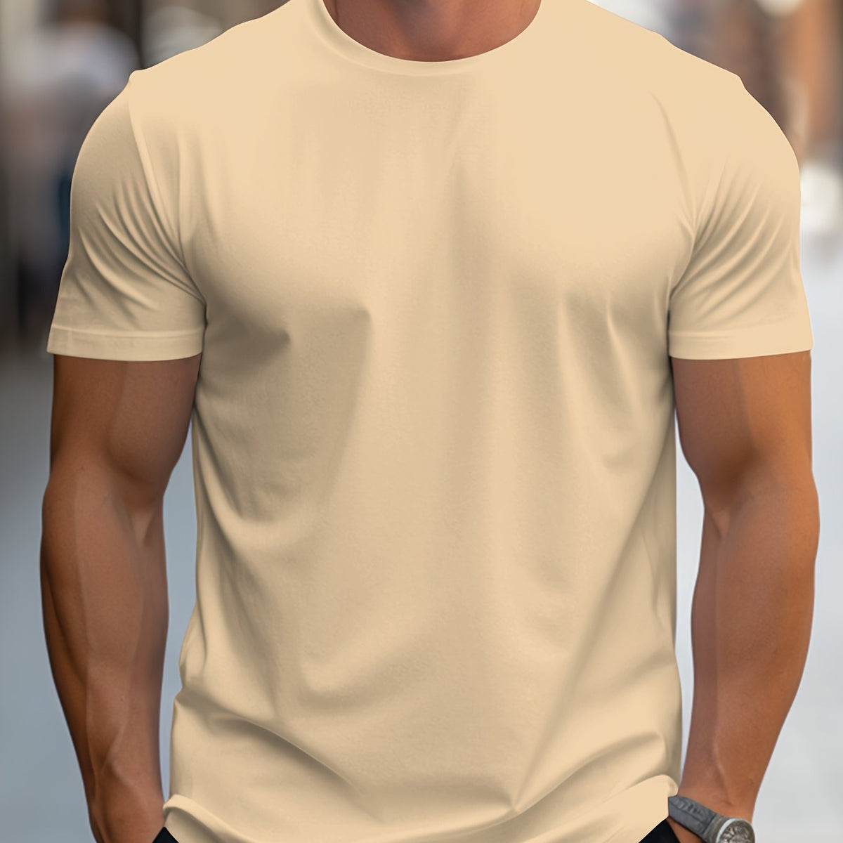 Emmerson | Mens Cotton Round Neck Short Sleeve T Shirt - Khaki