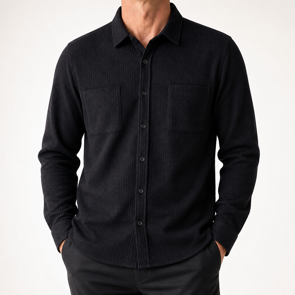 Emmett | Mens Corduroy Shirt Long Sleeve Casual Button Shirt, Black