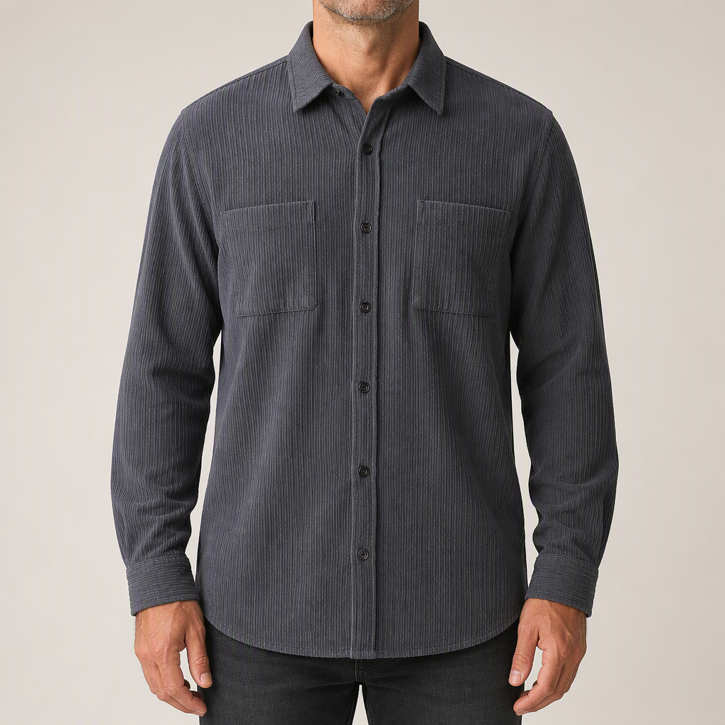 Emmett | Mens Corduroy Shirt Long Sleeve Casual Button Shirt, Grey