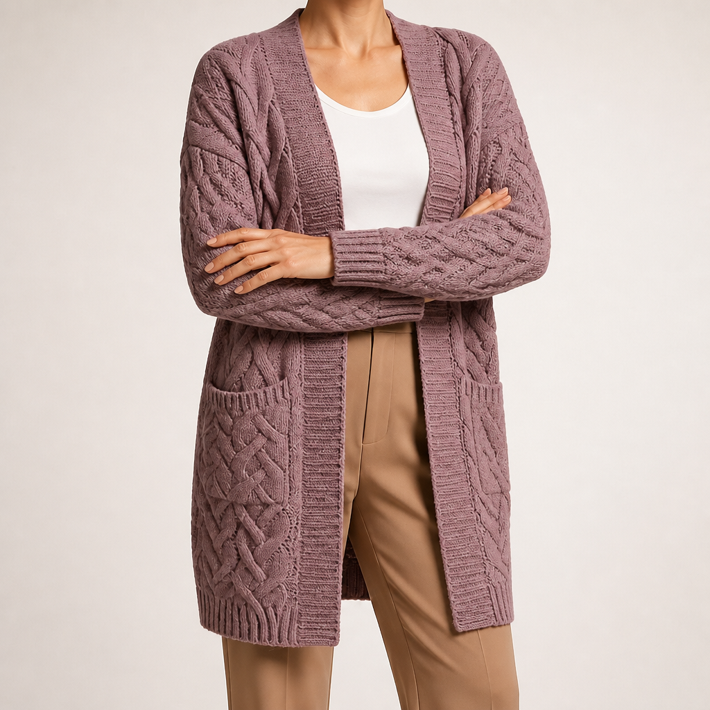 Emmett | Womens Cardigan Knitted Cable Twist Open Front Sweater, Purple