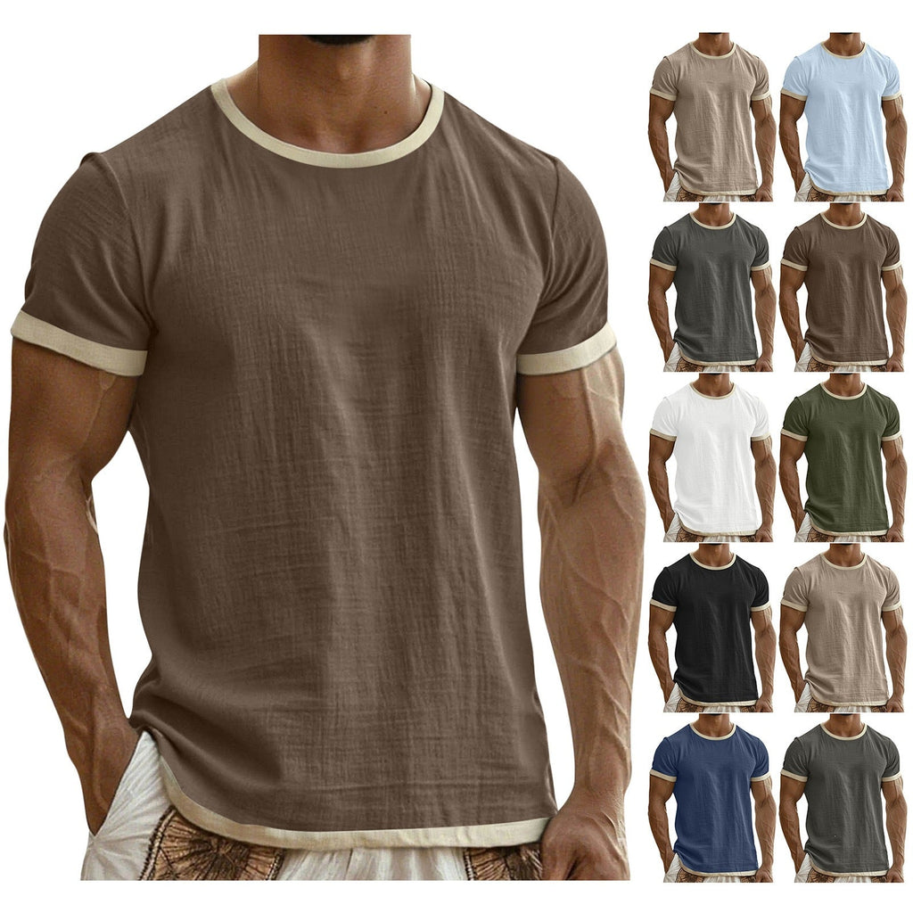Emory | Mens Cotton Linen Short Sleeve Round Neck T Shirt - 1