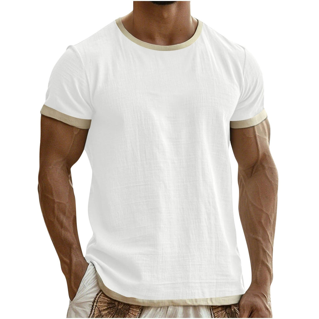 Emory | Mens Cotton Linen Short Sleeve Round Neck T Shirt - 2