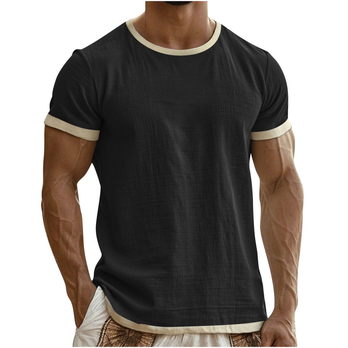 Emory | Mens Cotton Linen Short Sleeve Round Neck T Shirt - 3