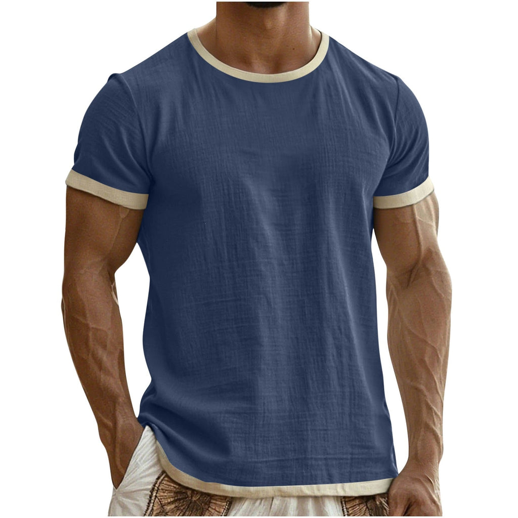 Emory | Mens Cotton Linen Short Sleeve Round Neck T Shirt - 4