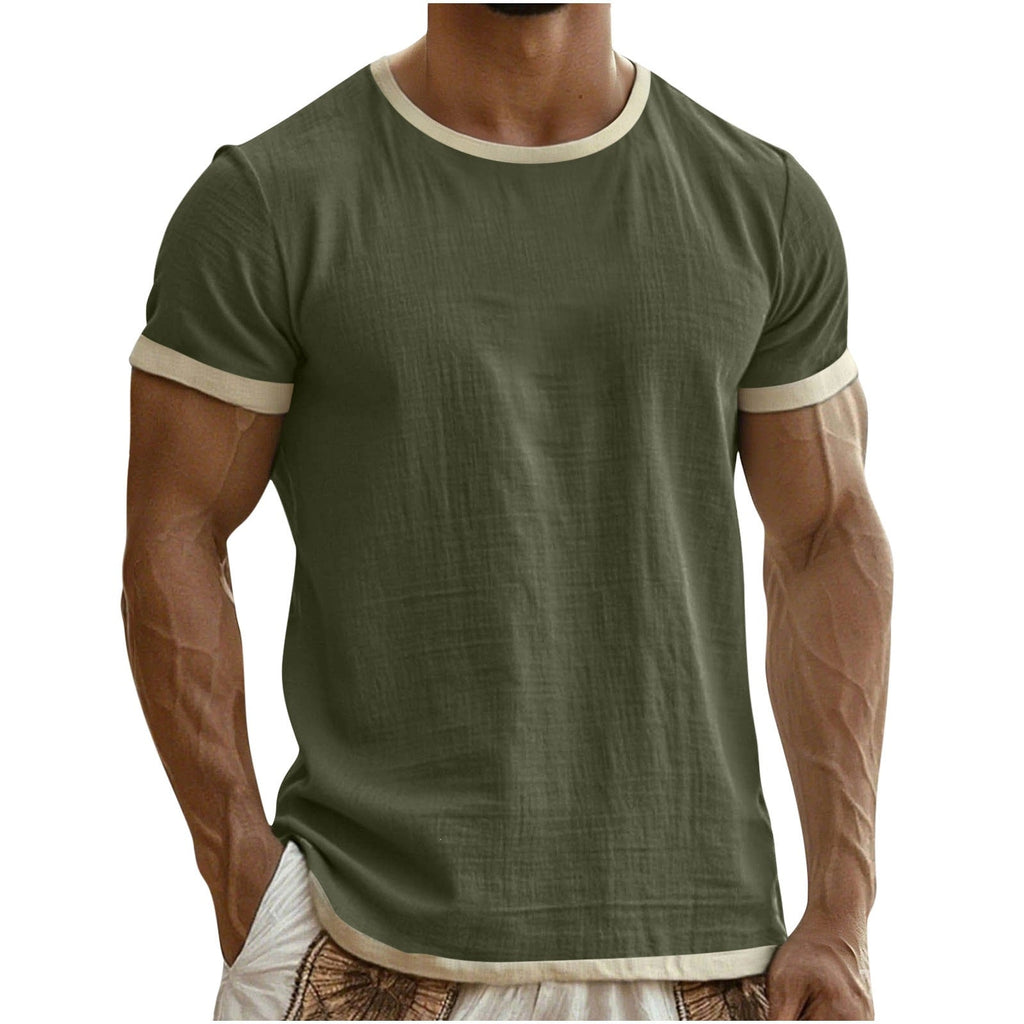 Emory | Mens Cotton Linen Short Sleeve Round Neck T Shirt - Army Green