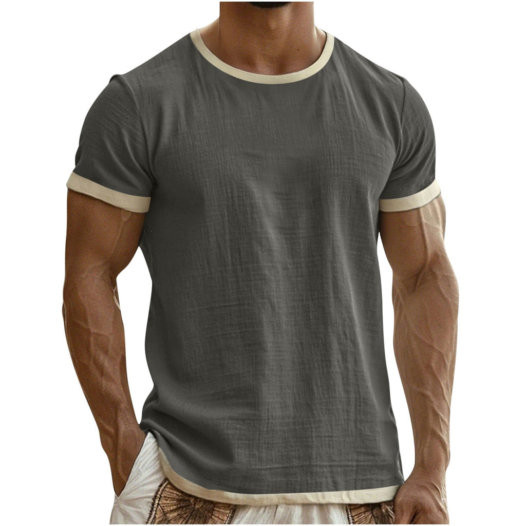 Emory | Mens Cotton Linen Short Sleeve Round Neck T Shirt - Olive