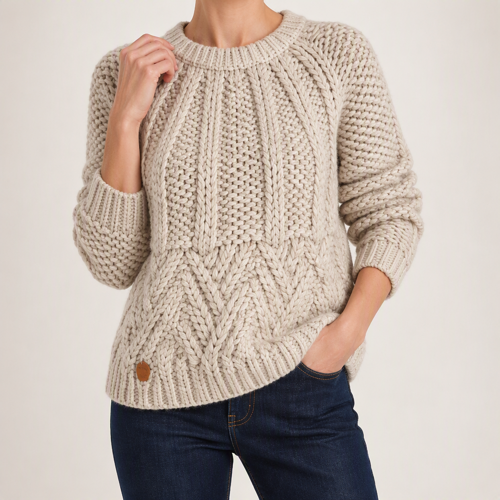 Esme | Womens Knitted Wool Diamond Plaid Warm Winter Jumper, Beige