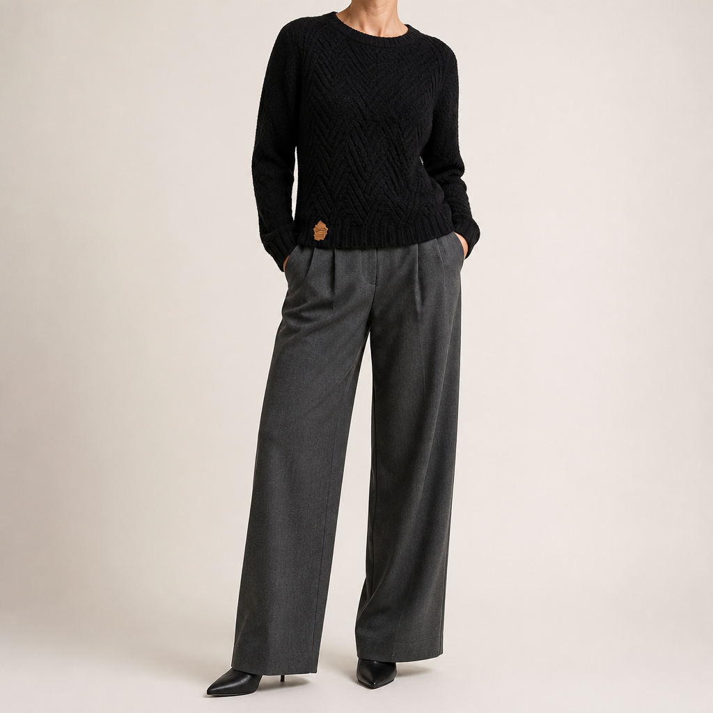 Esme | Womens Knitted Wool Diamond Plaid Warm Winter Jumper, Black