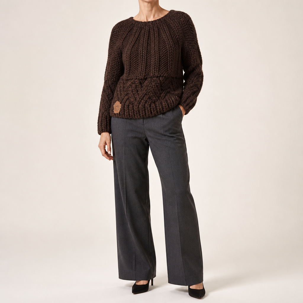Esme | Womens Knitted Wool Diamond Plaid Warm Winter Jumper, Coffee