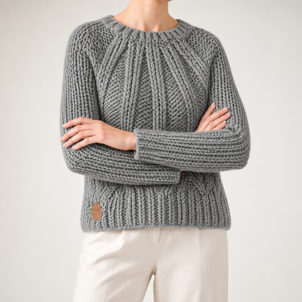 Esme | Womens Knitted Wool Diamond Plaid Warm Winter Jumper, Light Grey
