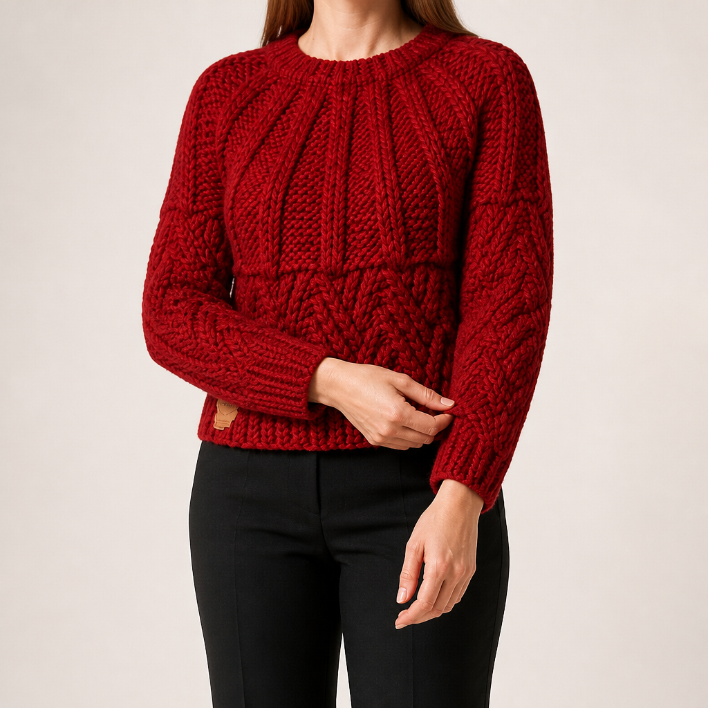 Esme | Womens Knitted Wool Diamond Plaid Warm Winter Jumper, Maroon
