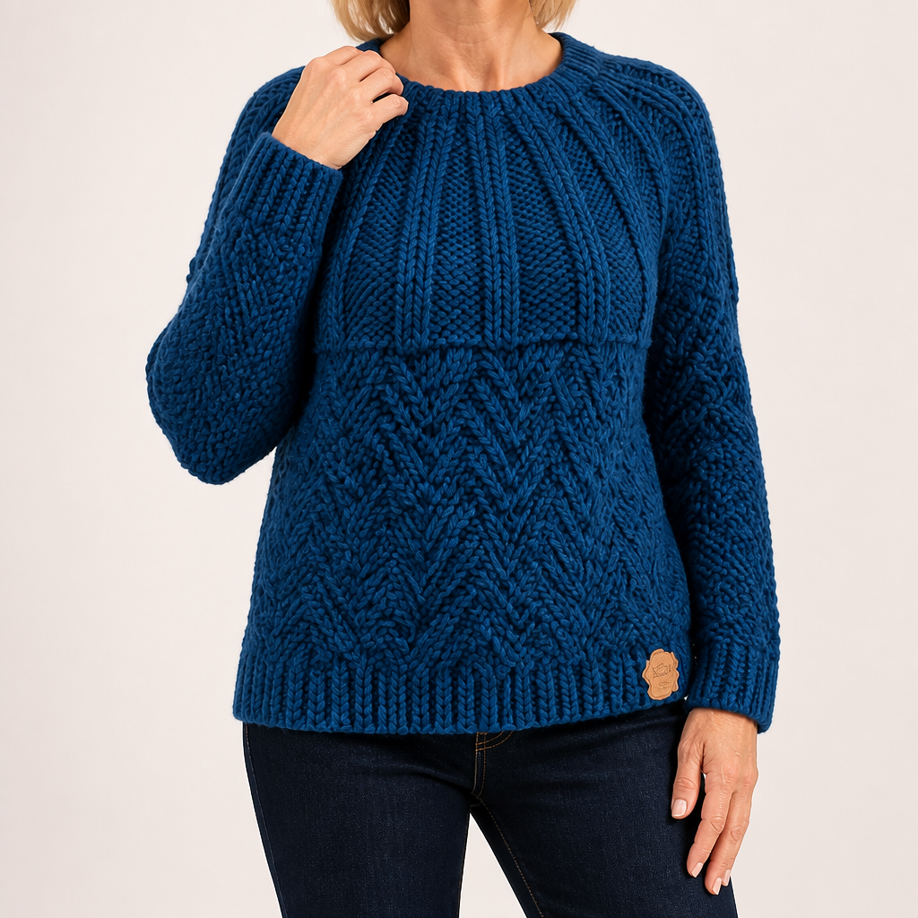 Esme | Womens Knitted Wool Diamond Plaid Warm Winter Jumper, Navy Blue