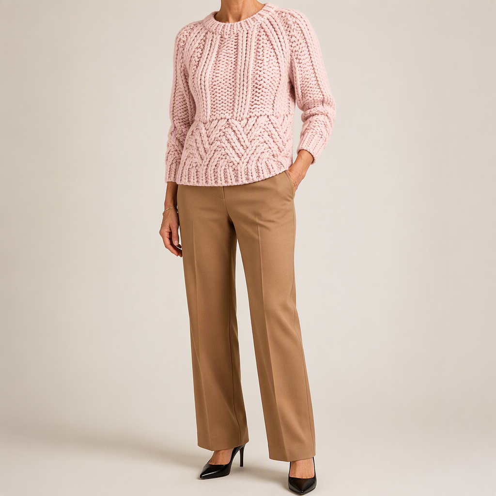Esme | Womens Knitted Wool Diamond Plaid Warm Winter Jumper, Pink