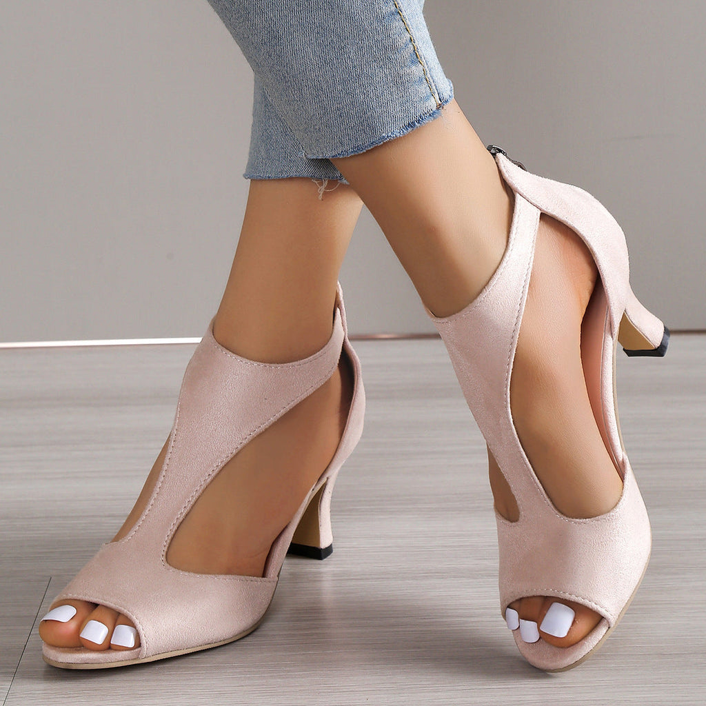 Esme | Womens Back Zip Fish Mouth Thin Heel Sandals - 20