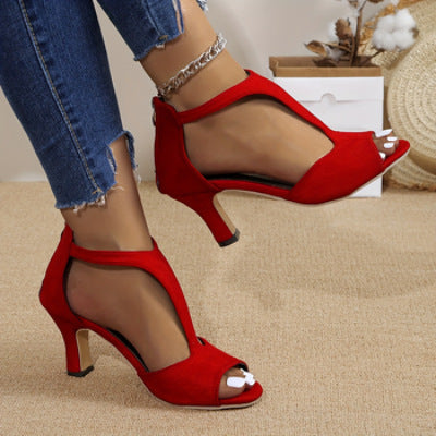Esme | Womens Back Zip Fish Mouth Thin Heel Sandals - 7