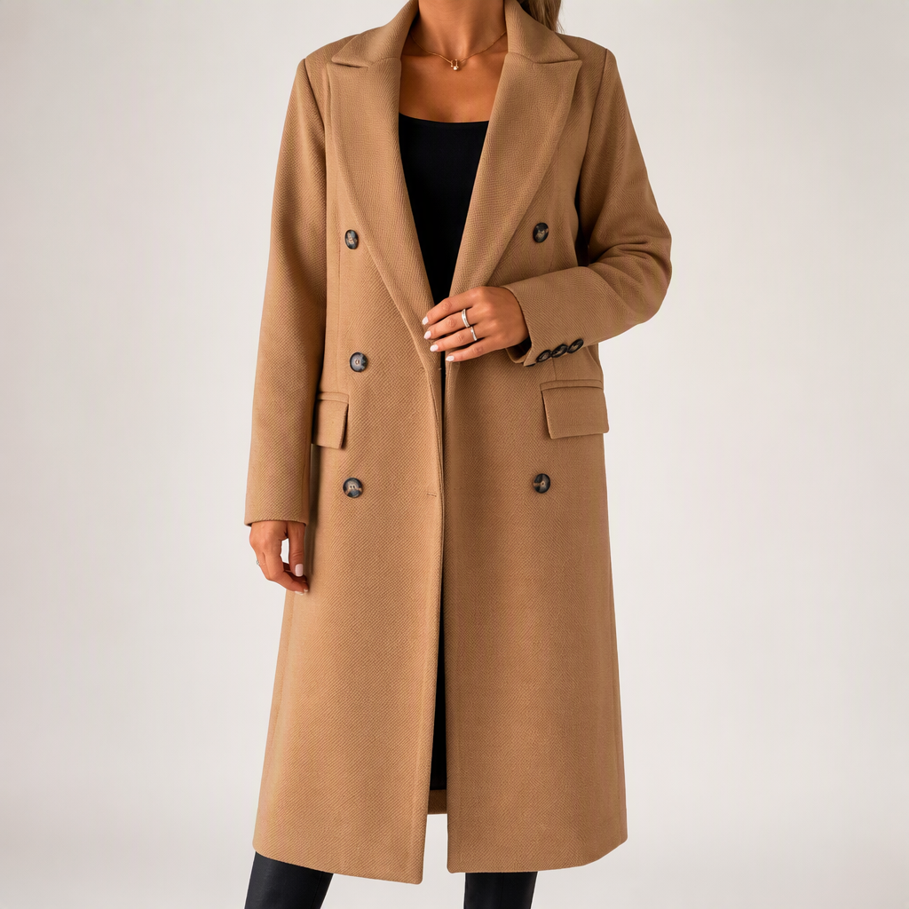 Estelle | Womens Wool Coat Double Breasted Winter Longline Outerwear, Beige