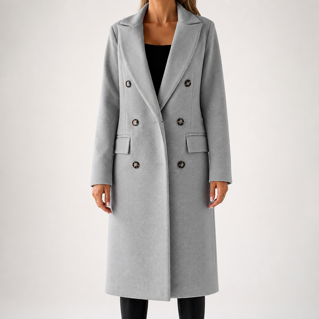 Estelle | Womens Wool Coat Double Breasted Winter Longline Outerwear, Light Grey