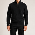 Evander | Mens Knitted Wool Half Zip Long Sleeve Jumper, Black