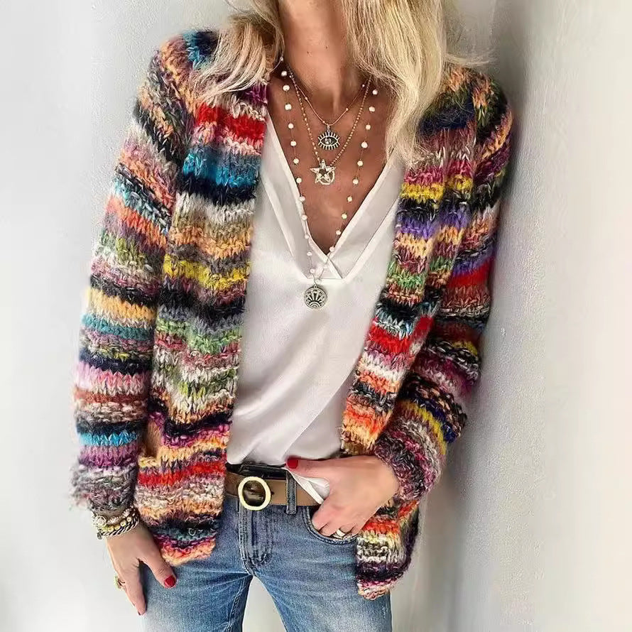 Evangeline | Womens Colourful Print Knit Cardigan Loose Playful - 1