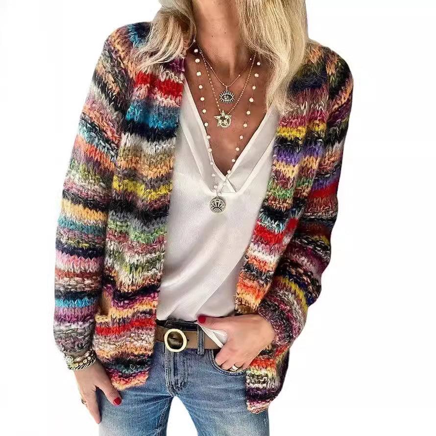 Evangeline | Womens Colourful Print Knit Cardigan Loose Playful - 5