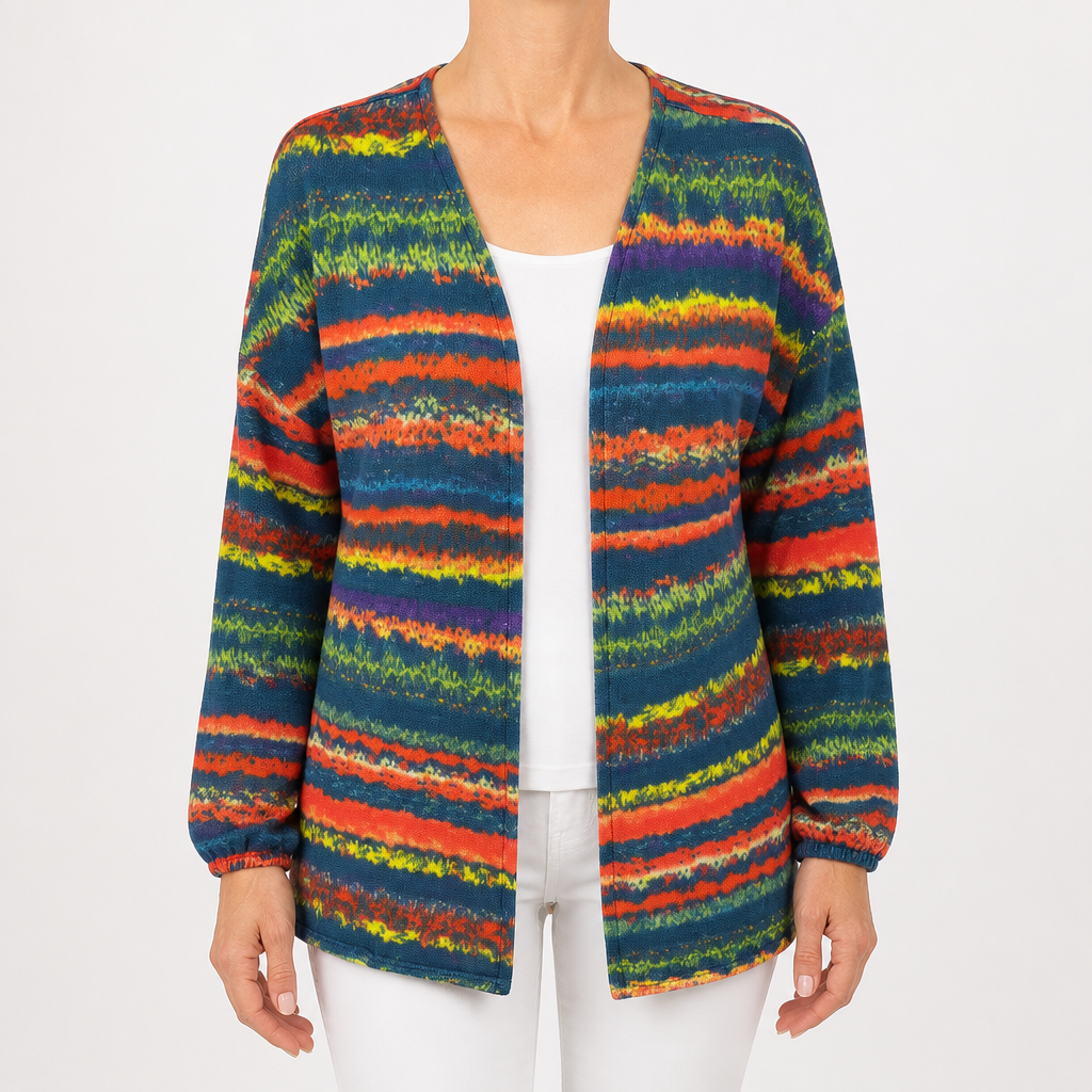 Evangeline | Womens Print Knit Loose Long Sleeve Colourful Cardigan, Blue