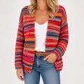 Evangeline | Womens Print Knit Loose Long Sleeve Colourful Cardigan, Red