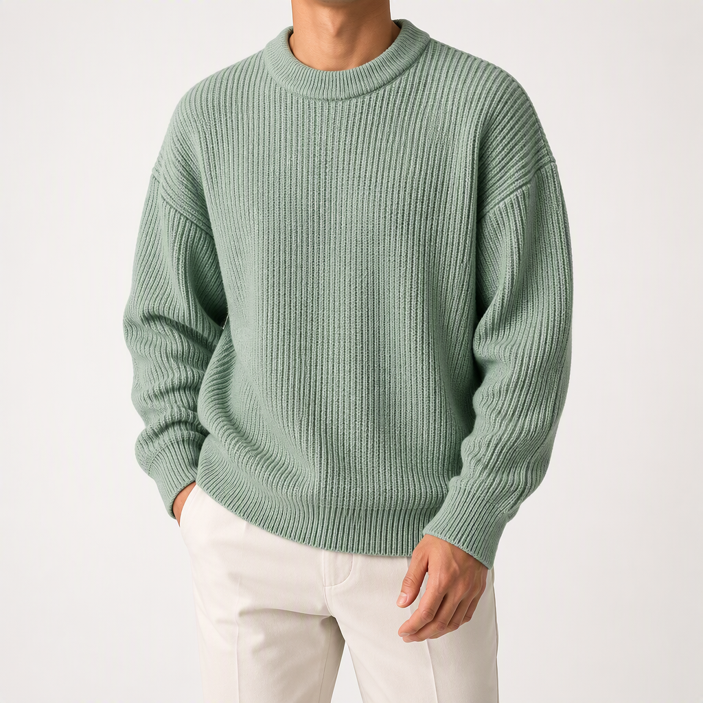 Everett | Mens Heavy Rib Knitted Loose Fit Jumper Sweater, Green