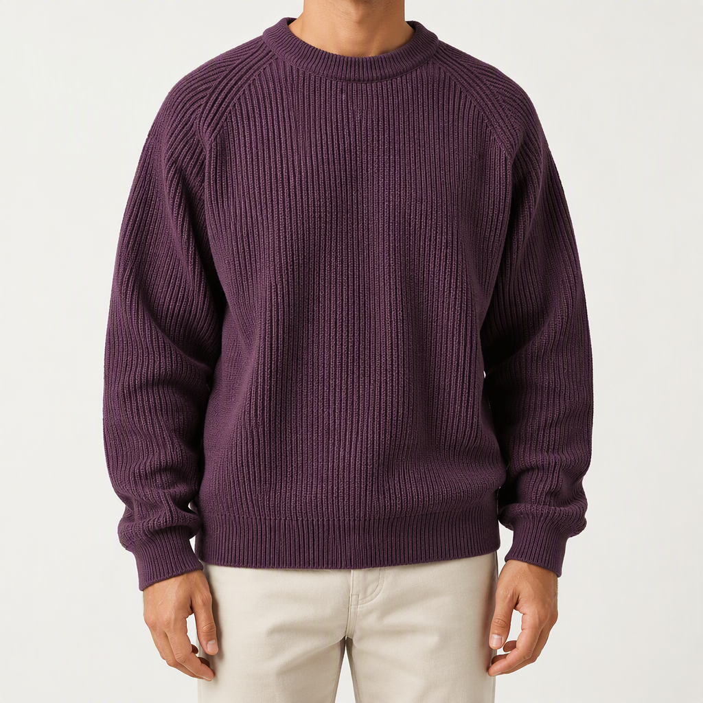 Everett | Mens Heavy Rib Knitted Loose Fit Jumper Sweater, Purple