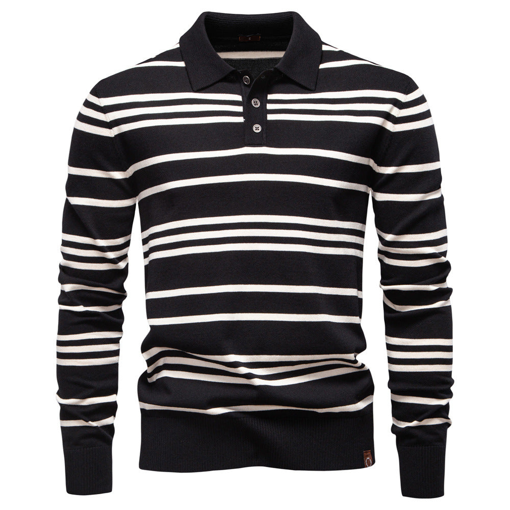 Everett | Mens Striped Polo Knit Sweater, Black