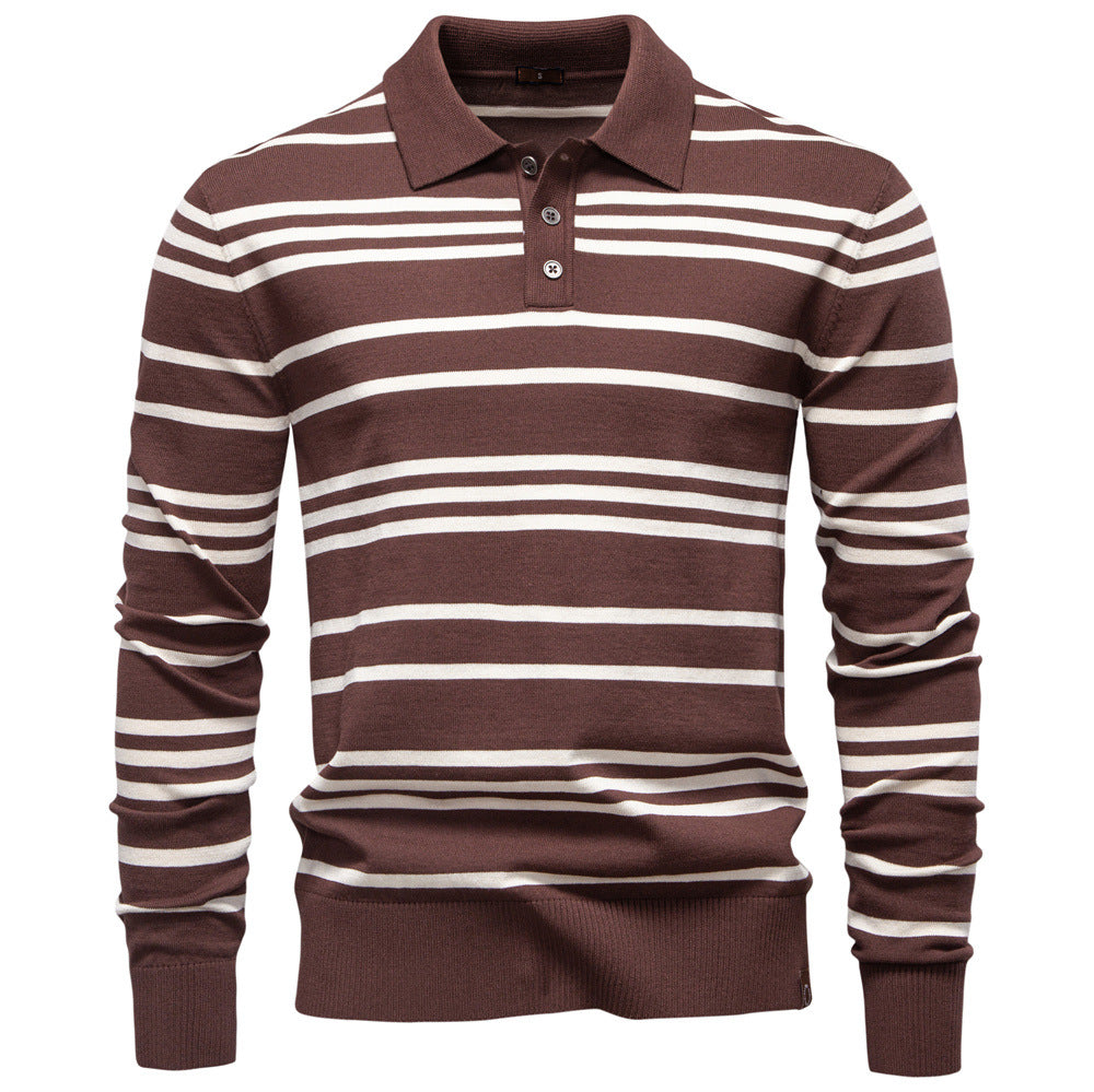 Everett | Mens Striped Polo Knit Sweater, Coffee