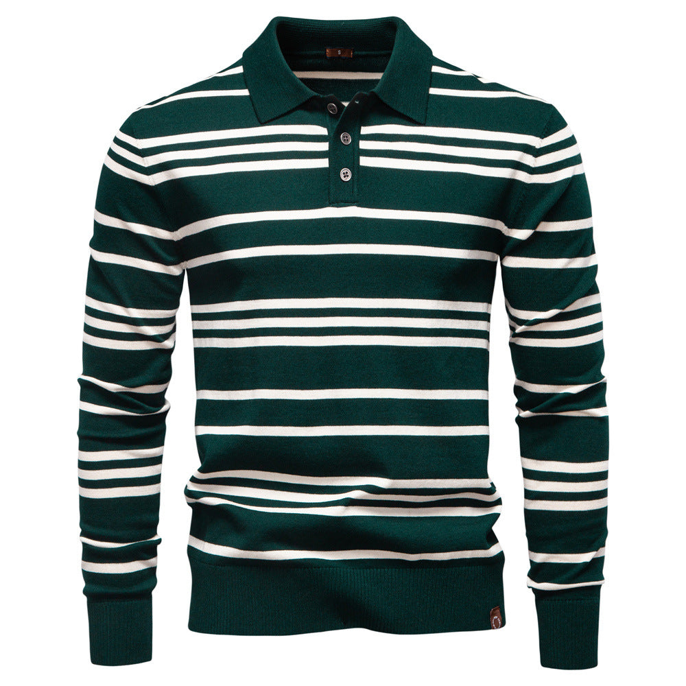 Everett | Mens Striped Polo Knit Sweater, Dark Green