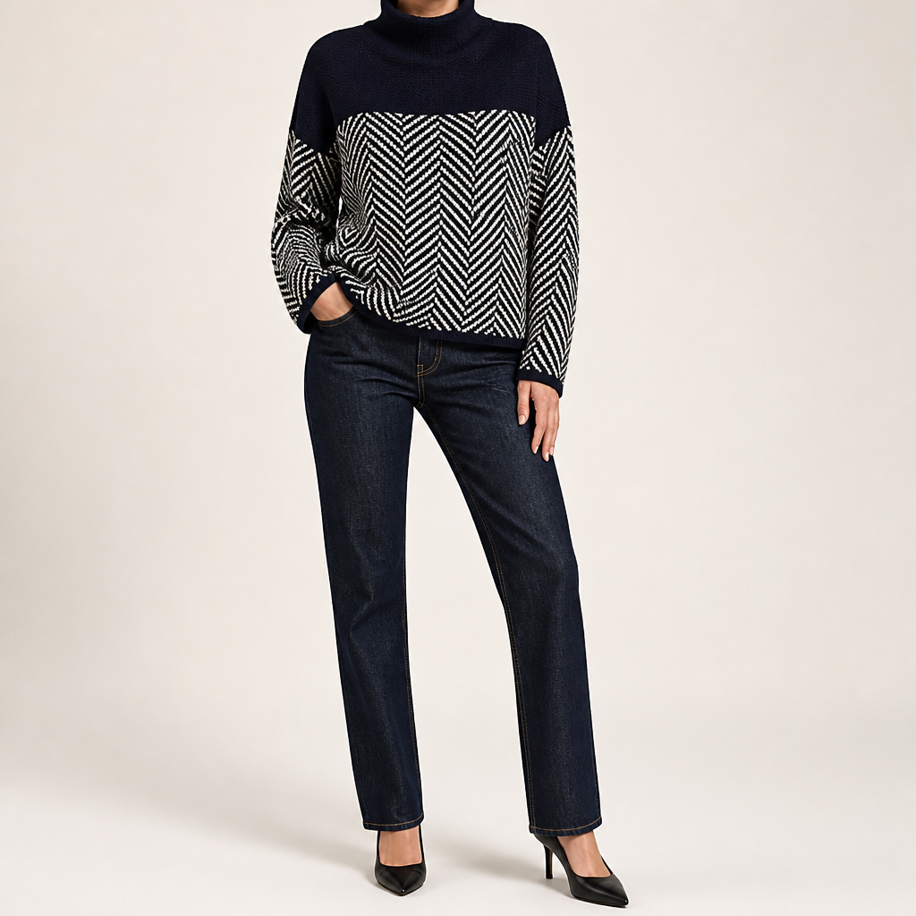 Fabienne | Womens Chunky Knit Jumper Knitted Warm Winter Sweater, Navy Blue