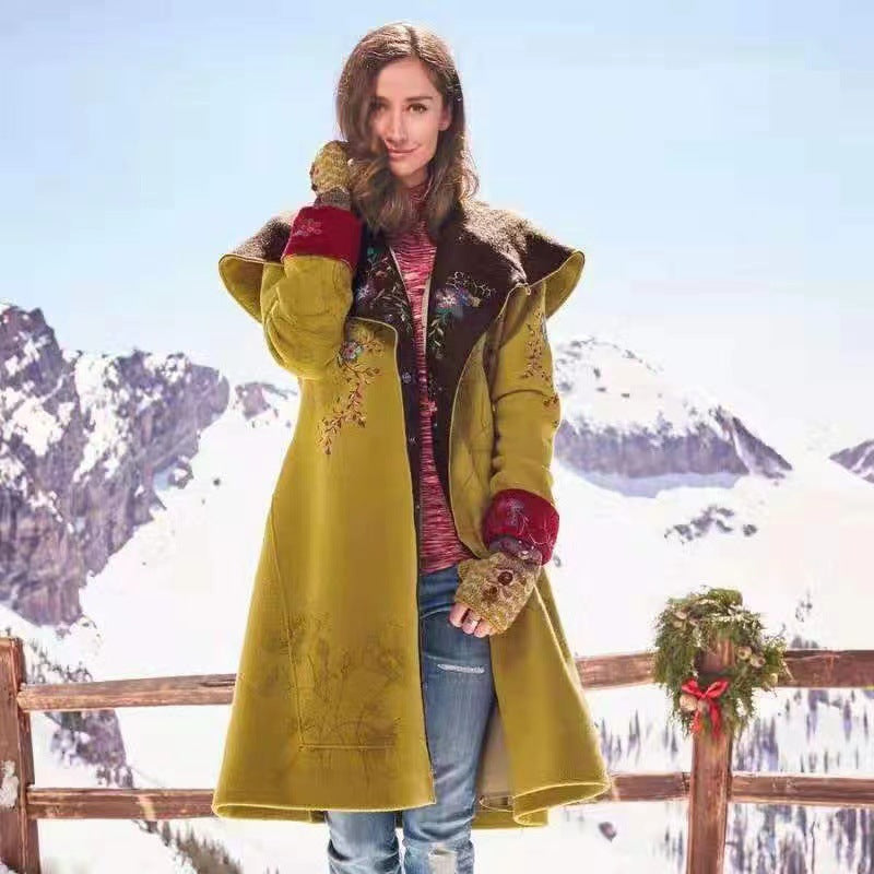 Farrah | Womens Printed Faux Fur Collar Long Wool Coat - 4