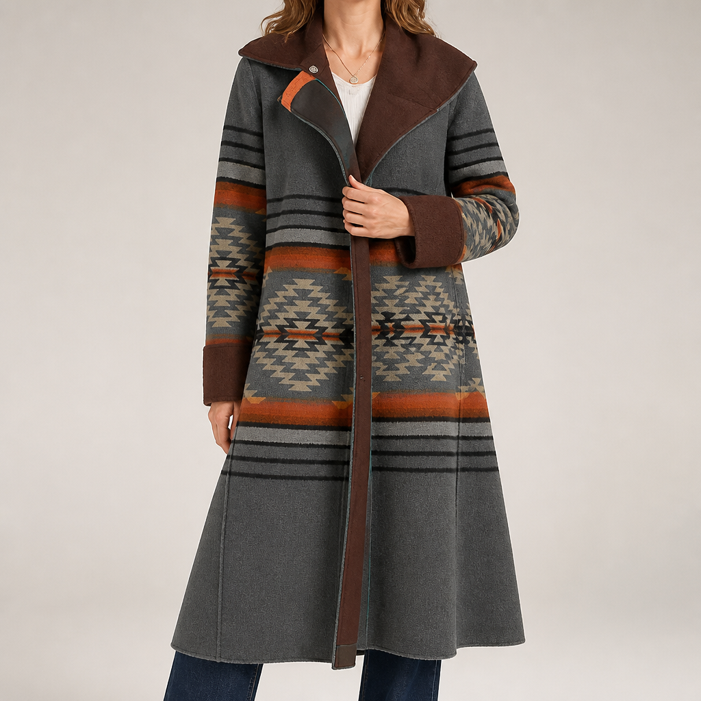 Farrah | Womens Coat Wool Faux Fur Collar Long Winter Coat, Grey